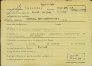 Eintrag in der Bundeszentralkartei (Teil des Testsamples): Schröder, Selma, geb. Weinberg