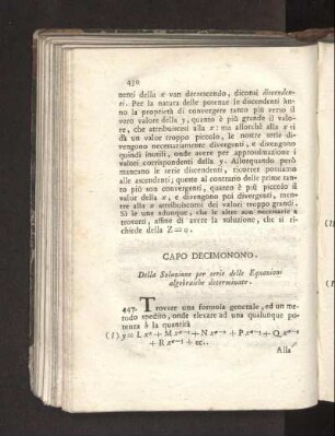 Capo Decimonono. Della soluzione per serie delle Equazioni algebraiche determinate.