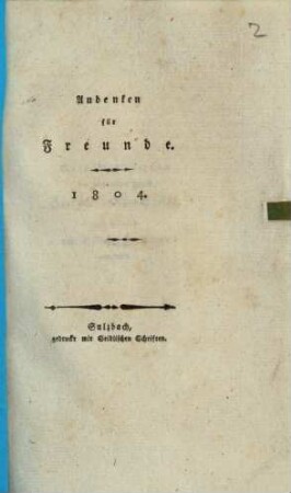 Andenken für Freunde. 1804