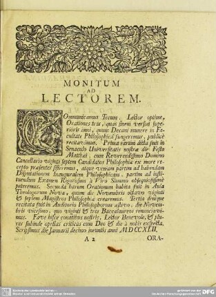 Monitum Ad Lectorem