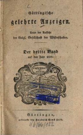 Göttingische gelehrte Anzeigen : unter Aufsicht d. Akademie der Wissenschaften. [101.] 1839, 3