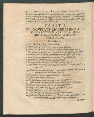 Caput I. De Aequitate Moderaminis Circa Exactiones Creditorum Et Iustitia Levaminum Inopiae Debitorum.