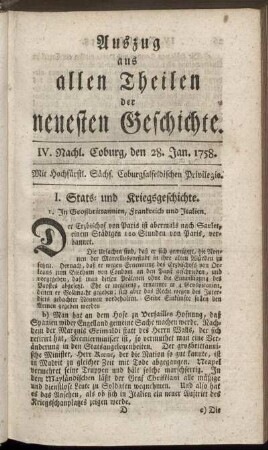 IV. Nachl. Coburg, den 28. Jan. 1758.