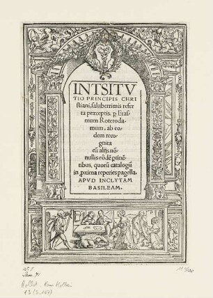 Intsitutio principis Christiani, Titelbordüre aus: Desiderius Erasmus, Institutio principis christiani, Basel 1519