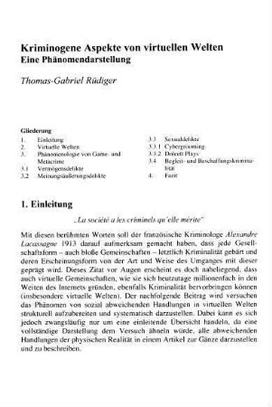 348-373, Kriminogene Aspekte von vituellen Welten. Eine Phänomendarstellung