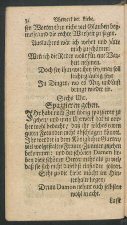 Sechs Uhr. Spazzieren gehen.