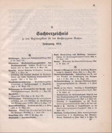Sachverzeichnis zu dem Regierungsblatt für das Großherzogtum Sachsen