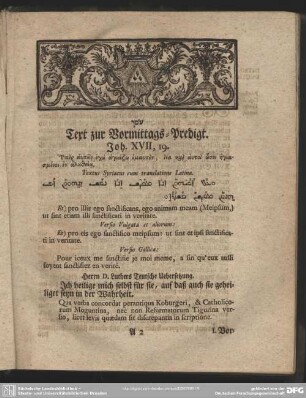 Text zur Vormittags-Predigt. Joh. XVII, 19.