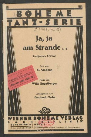 Ja, ja am Strande ... : langsamer Foxtrot