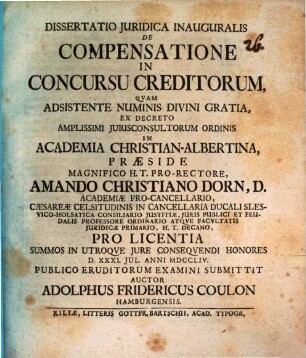 Diss. iur. inaug. de compensatione in concursu creditorum