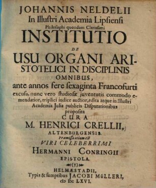 Institutio de usu organi Aristotelici in disciplinis omnibus