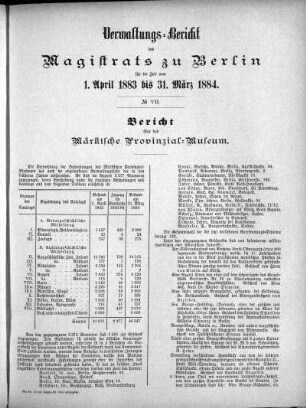 No. VII. Bericht über das Märkische Provinzial-Museum