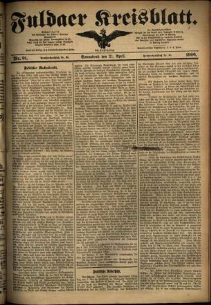 Ausgabe vom Samstag, den 21. April 1906.