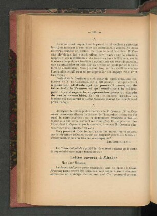 Lettre ouverte á Mirador.