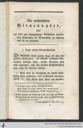 Der wohlerfahrne Bienenvater.