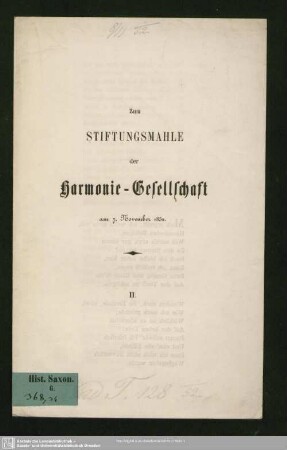 Zum Stiftungsmahle der Harmonie-Gesellschaft am 7. November 1852