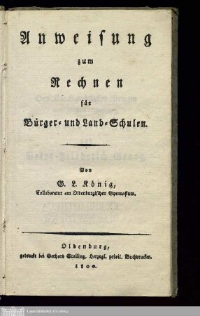 Anweisung zum Rechnen für Bürger- und Land-Schulen