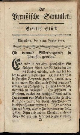 Viertes Stück. Königsberg, den 28ten Jenner 1773.