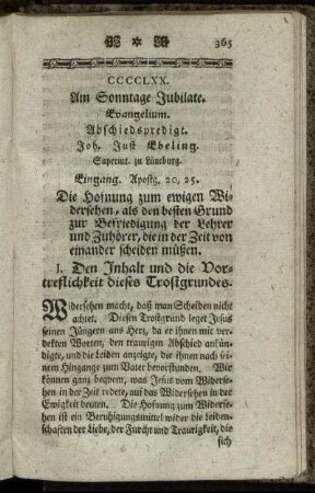 CCCCLXX. Am Sonntage Jubilate. Evangelium. Abschiedspredigt.