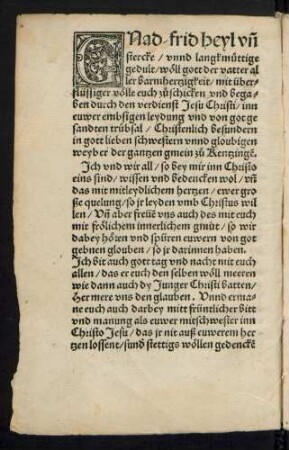 Gnad/ frid heyl und stercke/ unnd langkmüttige gedult/ wöll gott der vatter aller barmhertzigkeit/ mit überflüssiger völle euch zu schicken ...