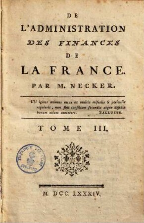 De l'administration des Finances de la France, 3