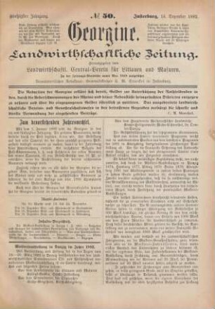 Fünfzigster Jahrgang. No. 50. Insterburg, 14. Dezember 1882.