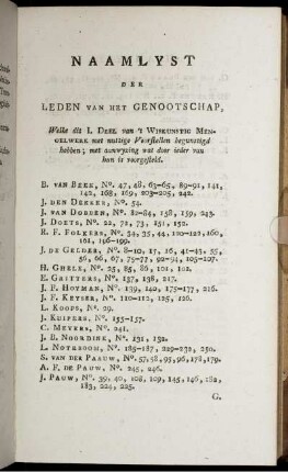Naamlyst der leden van het genootschap.