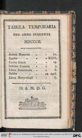 Tabula Temporaria pro anno sequenti MDCCCII