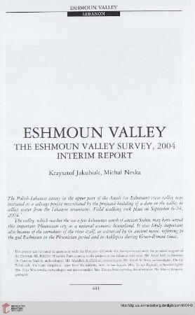 16: Eshmoun valley : the Eshmoun valley survey, 2004 interim report