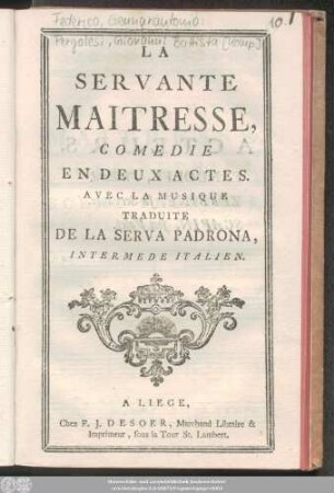 La Servante Maitresse : Comedie En Deux Actes Avec La Musique