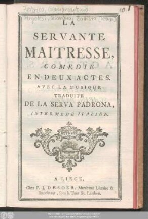 La Servante Maitresse : Comedie En Deux Actes Avec La Musique