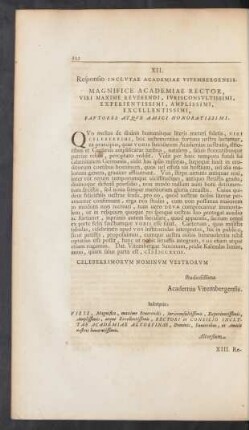 XII. Responsio Inclutae Academiae Vitembergensis