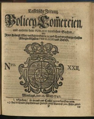 Nro. XXII, Montags, den 28. May 1742