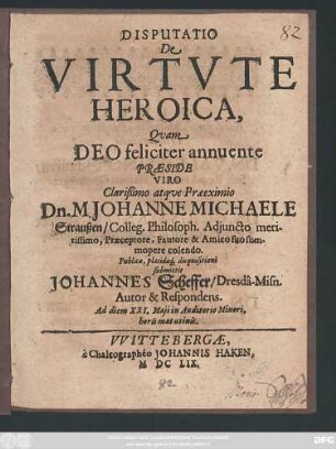 Disputatio De Virtute Heroica
