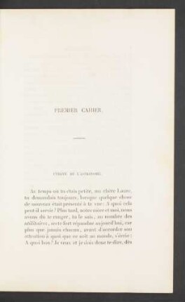 Premier cahier. Utilité de l'astronomie.