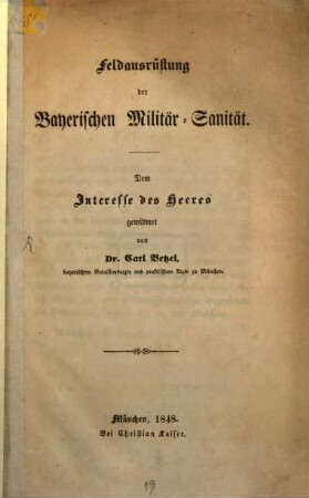 Feldausrüstung der Bayerischen Militär-Sanität
