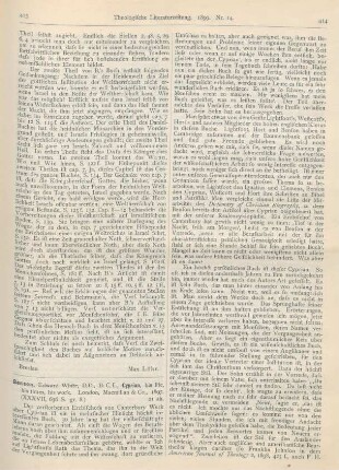 413-415 [Rezension] Benson, Edward White, Cyprian, his life, his times, his work