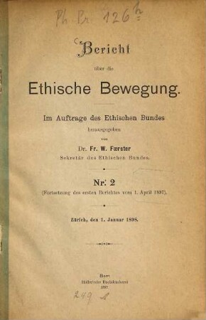 Bericht über die ethische Bewegung, 2. 1898 (1897)