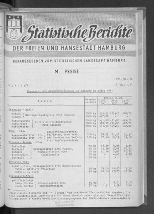 Erzeuger- und Großhandelspreise in Hamburg im April 1961 : Lfd. Nr. 16