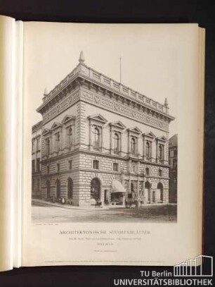 Architektonische Studienblätter. Serie III, No. 33. Wohn- und Geschäftshaus (Loge). Ecke Sögestrasse und Wall. Bremen.