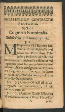 Metaphysicae Contractae Propaedia.