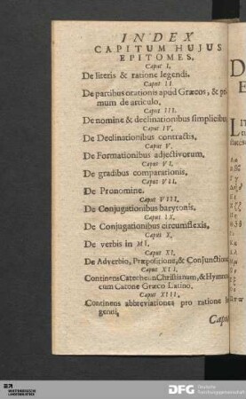 Index Capitum Hujus Epitomes.