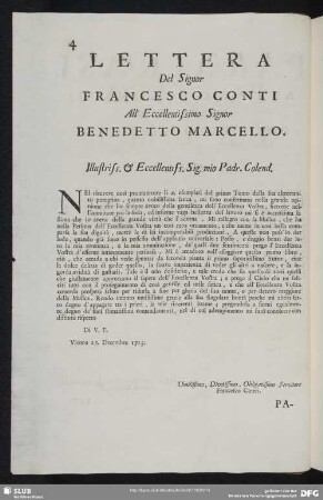 Lettera Francesco Conti - Benedetto Marcello