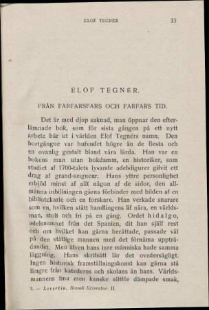 Elof Tegnér. Från Farfarsfars Och Farfars Tid.