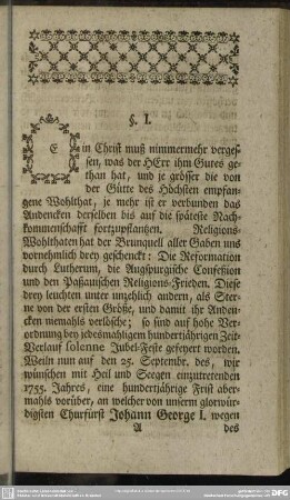 § I. Ursachen, warum man das Andencken dieses Religion-Friedens erneuert, und kutze Anzeige des Frieden-Schlusses