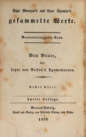 Ben Brace, der Letzte von Nelson's Agamemnonen : in drei Theilen, 1