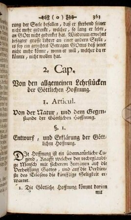 2. Cap. Von den allgemeinen Lehrstücken der Göttlichen Hoffnung.