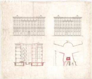 Reiffenstuel, Michael; München, Karlsplatz; Haus Meyer - Lageplan, Grundriss, Ansichten