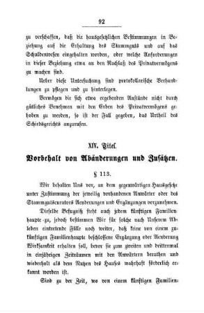 XIV. Titel. Vorbehalt von Abänderungen und Zusätzen.