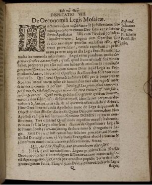 Disputatio VIII. De Oeconomia Legis Mosaicae